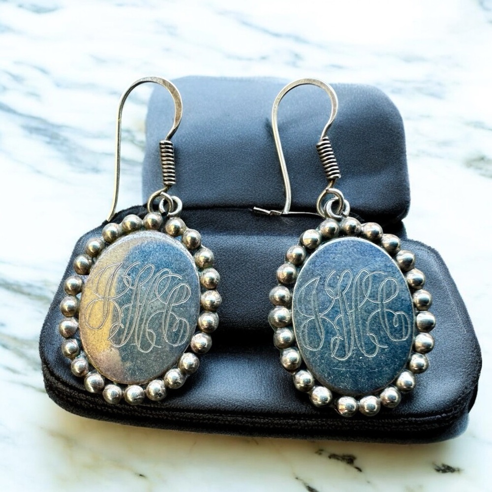 Monogrammed Earring, Sterling Silver Engraved Ear… - image 2